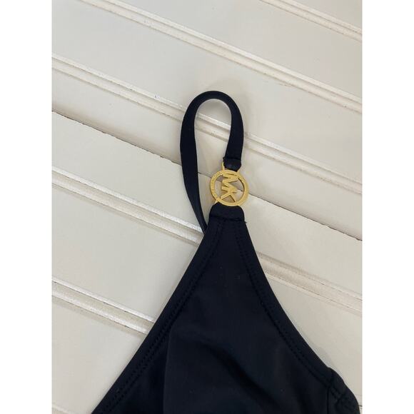 NWOT Michael Kors One Piece Swimsuit Black V-Neck Ruched Cinched 1-PC Swimsuit S - Picture 2 of 5